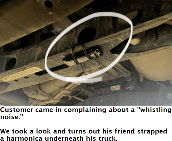 Photo of a harmonica wedged under a car